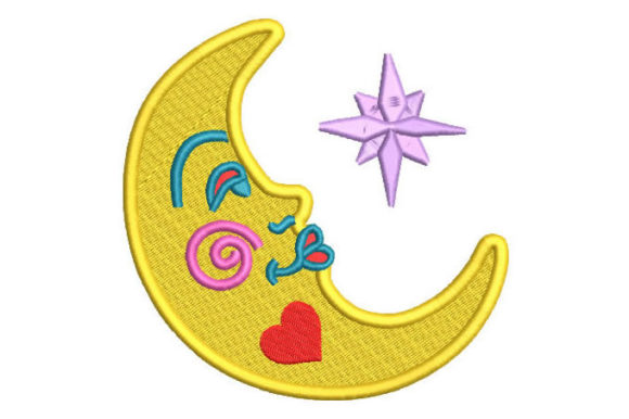 Moon with Star Embroidery Design